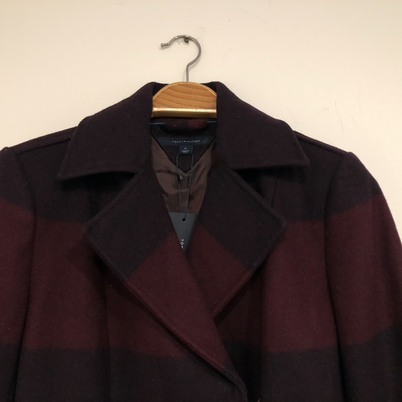 NWT Tommy Hilfiger M Burgundy Plaid  Wool Jacket - Picture 6 of 15